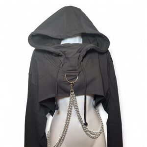 Current Mood Black Chain Detail Cropped Hoodie